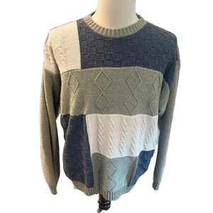 Vintage Exacta Color Block Patchwork Knit Sweater Made in USA Large